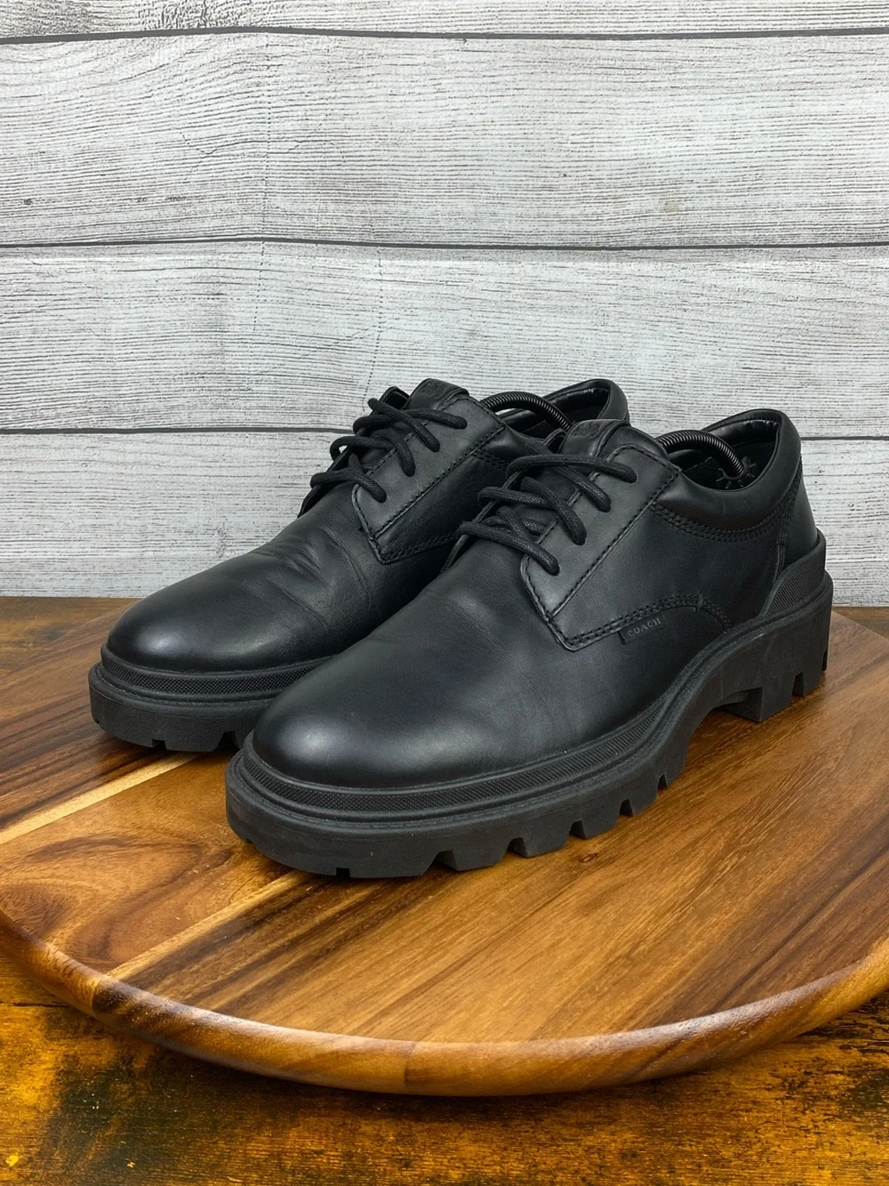 COACH Cameron Derby Black Leather Chunky Lug Sole Lace Up Shoe Men’s Size 11 D